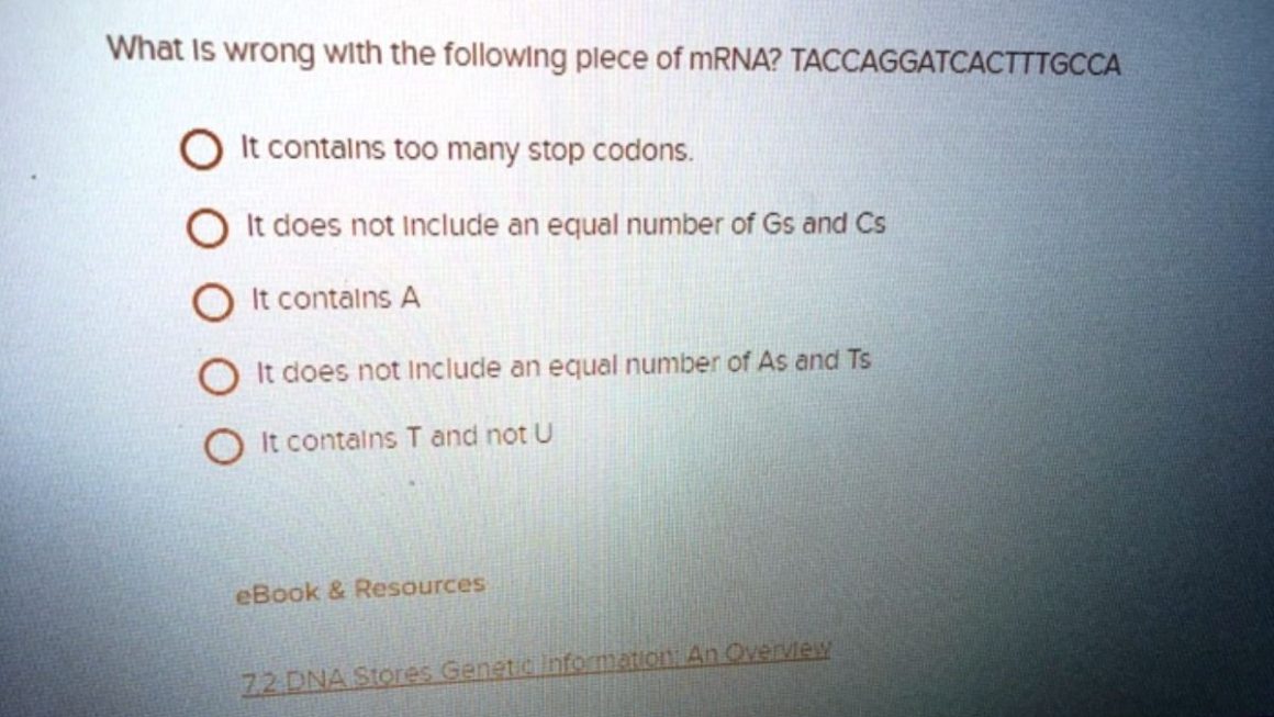 What Is Wrong With The Following Piece of Mrna taccaggatcactttgcca
